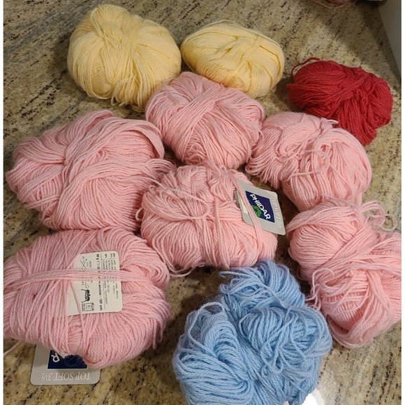 Phildar Top Soft 3 1/2  Wool Blend 10 Skeins 50 Gr Baby Blue Pink Yellow.  Red - Picture 8 of 9
